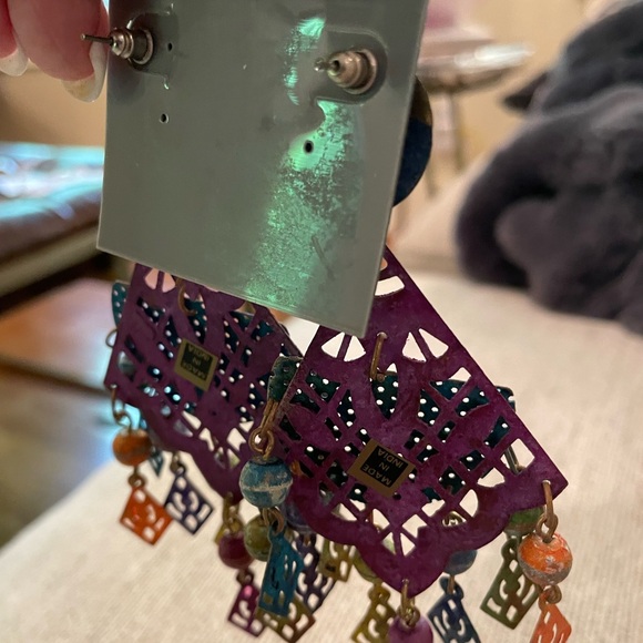 ‼️SOLD‼️Pierced Metal Colorful Dangle Earrings - Picture 7 of 7